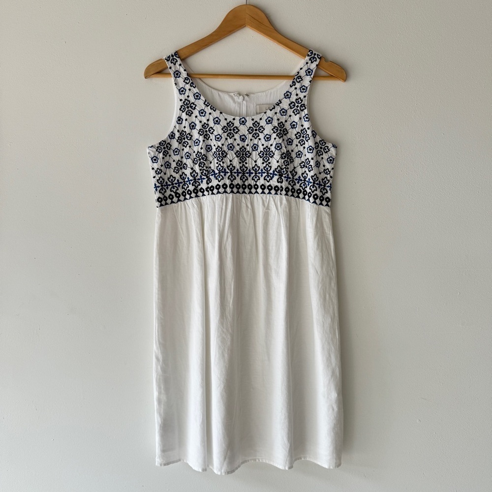 Loft - Linen Blend Embroidered Summer Dress in White & Blue - Picture 2 of 9